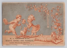 Trade Card Children and Dog with Roses WA Thompson Boots and Shoes Concord NH