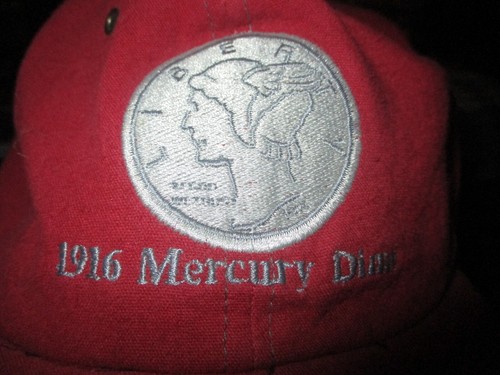 Vintage Red 1916 MERCURY DIME Embroidered Logo Adjustable Hat