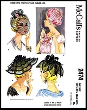 McCall's 2474 Pattern Bridal Veil HATS Millinery Nightcap & CURLER Bag