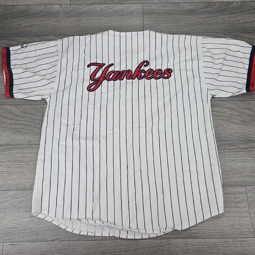 New York Yankees Starter Trikot Vintage 90er Jahre Größe L weiß Nadelstreifen Skript Logo - Bild 2 von 9