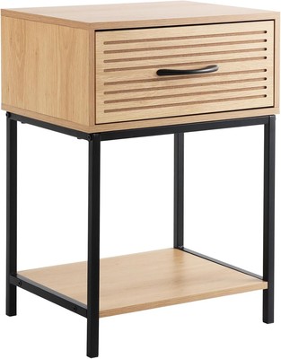 Striped Grooved Nightstand with Solid Wood Storage Drawer, Bedside Table