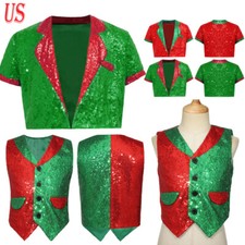 Kids Christmas Party Shiny Waistcoat Latin Jazz Disco Dance Crop Jacket Coat