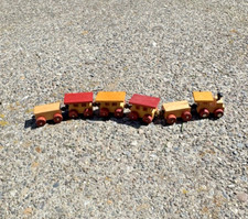 Vintage Handmade Miniature Wooden Train Engine With Five Cars 8.25" Long