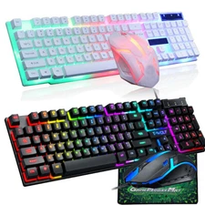 Backlit Computer Desktop Wired Gaming Keyboard + Mouse Mechanical Feel Led Light