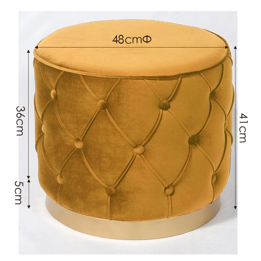 Handmade Velvet Ottomans/ footstool with Gold Metal Base - Deep Yellow - image 2 of 4