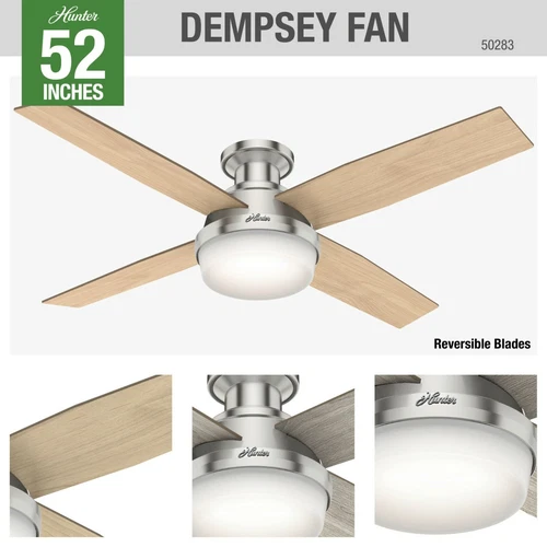Hunter 52" Dempsey Low Profile Ceiling Fan LED Light Remote Modern Contemporary - Picture 2 of 8