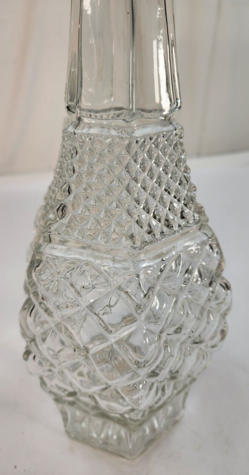 Vintage Liquor Decanter MCM Diamond Pattern Glass Clear Barware Cocktail