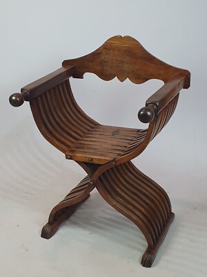 ANTICA POLTRONA SEDIA SAVONAROLA NOCE