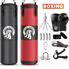 4FT Heavy Boxing Punching Bag Training Gloves Speed Set Kicking MMA Workout GYM