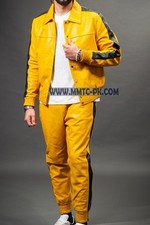 Men's Leather Track Suit Sweatsuit Yellow/Black 100 Real Lamb Leather