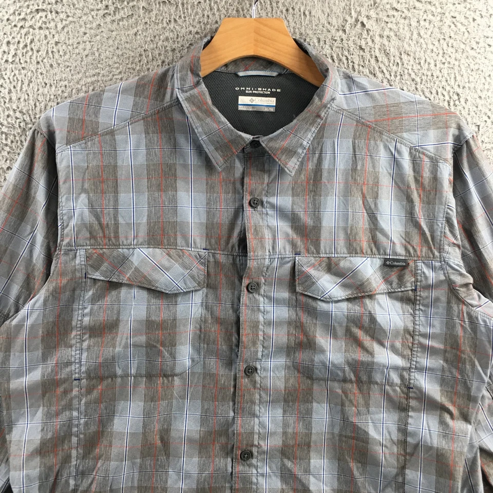 Camisa de vestir Columbia Omni sombra abotonada para hombre XL gris cuello a cuadros mangas largas Foto 2 de 4