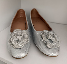 Silver Embellished Floral Ballet Flats - Women's