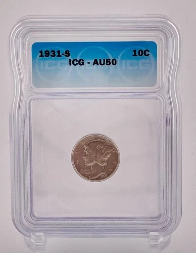 1931-S $0.10 Cent Piece Coin - ICG Graded AU50