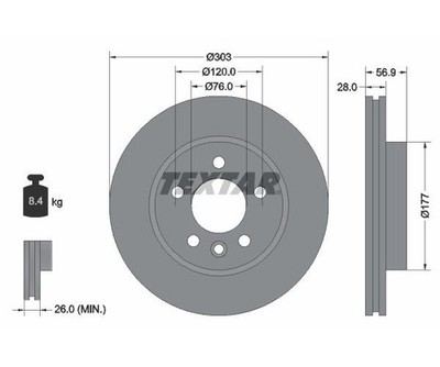 2 St. Bremsscheibe PRO+ TEXTAR 92228905 für VW Amarok