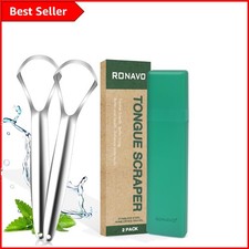 Portable 2 Pack Tongue Scrapers - Ergonomic Stainless Steel Design for Hygiene