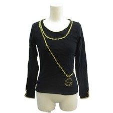 Anna Sui T-Shirt Long Sleeve Chain Compass Embroidery M Black Gold Japan