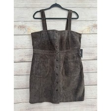 Express Suede Mini Dress Womens Large Brown Button Front Pinafore NEW