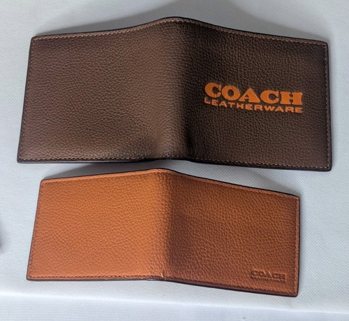 Coach Slim Billfold Wallet with Branding - Dark Saddle/Canyon - Picture 4 of 5