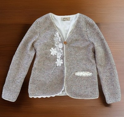 Mori Kei Women's Ruffle Lace Thin Knit Blazer Floral Embroidered Boho Otome Kei