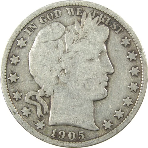 1905 Barber Silver Half Dollar VG Very Good 50c Coin SKU:I25092