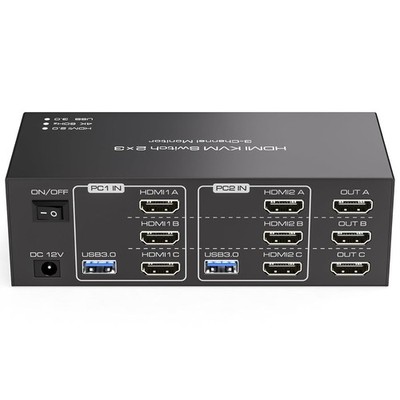 TJCXELE HDMI KVM Switch 3 Monitore 2 Computer 4K@60Hz KVM Switches mit 4