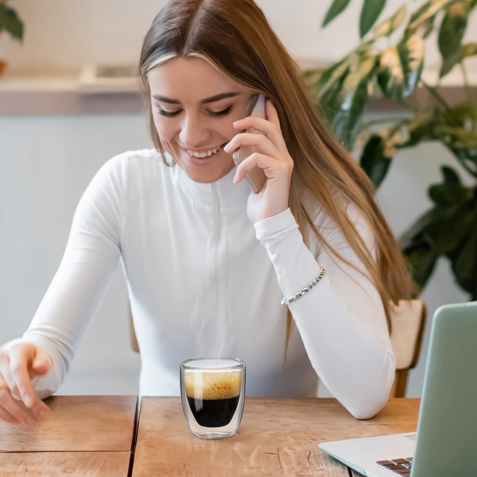 Gencywe Double Walled Espresso Cups Set of 4 (50% Thicker), 3 Ounce Clear Exp...