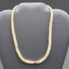 Vintage Puka Shell Choker Necklace 14" Graduated White Pink Beads Surf Jewelry