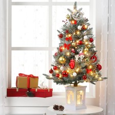 3FT Prelit Snow Flocked Christmas Tree with Prelit Premium 78 LED 8 Mode Batt...