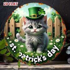 St. Patrick's Day Cute grey kitten Tin Metal Signs Home D cor 8x8