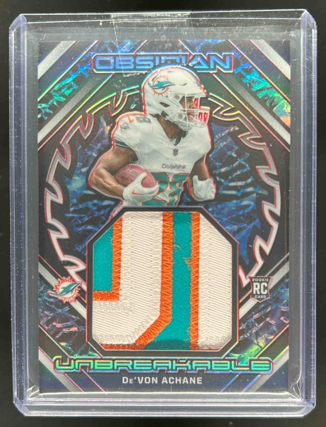 De'Von Achane Panini Obsidian Unbreakable Memorabilia #UMDAC Electric Etch Red