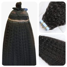 50g Tape in Hair Extensions Human Hair Kinky Straight Tape in Extensions Black