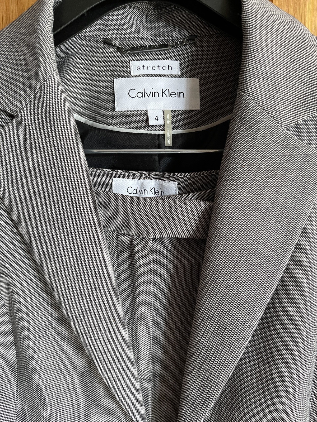 NWOT Calvin Klein Pant Suit Size 4 Two Piece Set single breast Grey MSRP $320 image 2