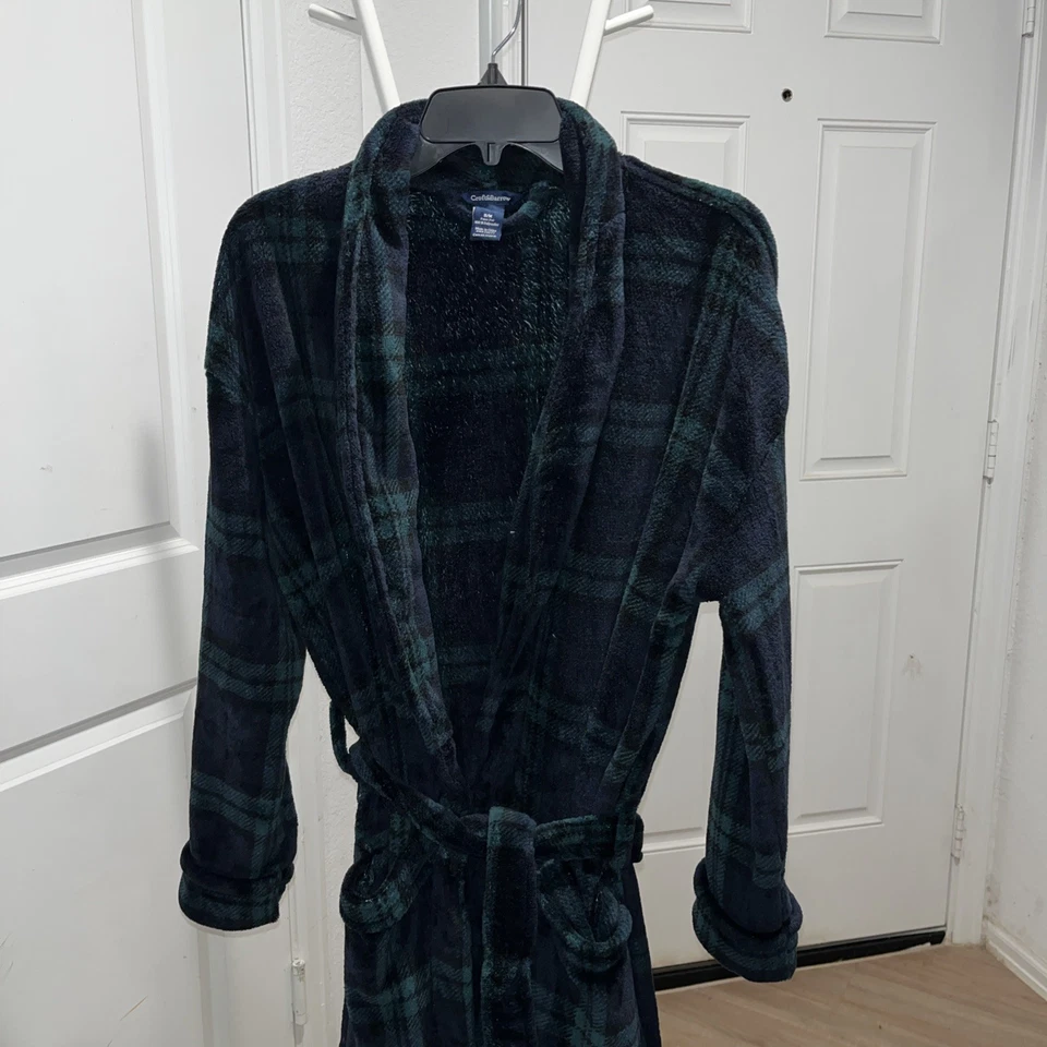 Croft And Barrow Suave Acogedor Vellón Felpa Bata a Cuadros Manga Larga S/M Piel Sintética Foto 2 de 4