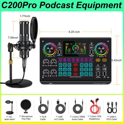 C200 Pro Soundkarte Audio Mixer Dual Mikrofon Sprachwechsler für Streaming