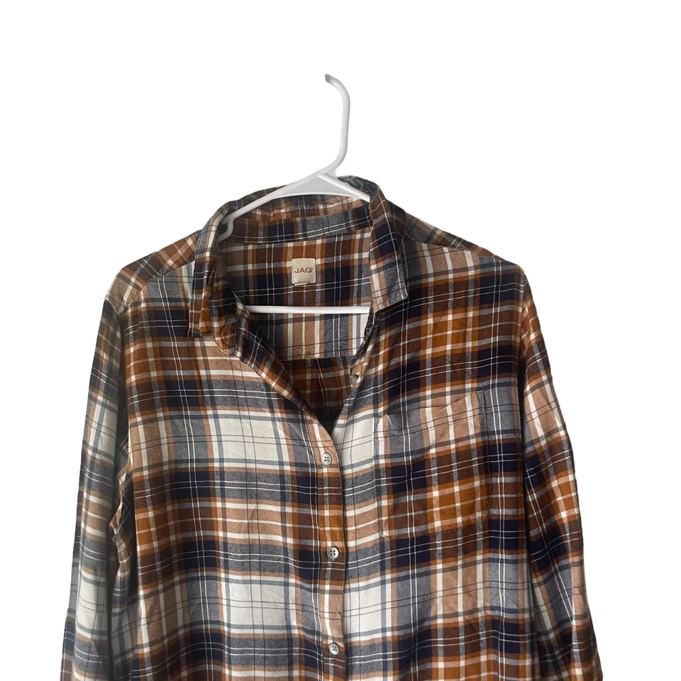Jag женщин размер средний клетку коричневый синий кнопка туника Топ - Изображение 2 из 4