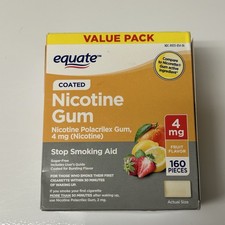 Equate Coated Nicotine Gum Fruit Flavor 4mg 160CT Exp 09/2026 Sealed