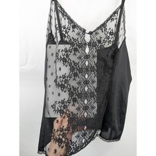 Vintage 80s Whimsigoth Sheer Lace Cami Tank Size 38 Black USA Made Fairy Grunge