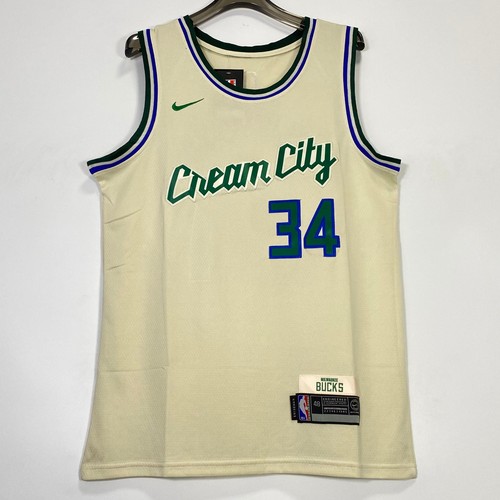 Giannis Antetokounmpo #34 Embroidered Jersey, Off-White, S-2XL