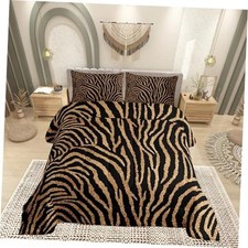 Zebra Print Boys Girls Comforter Set,Wild Animal Skin Duvet Full Brown Black