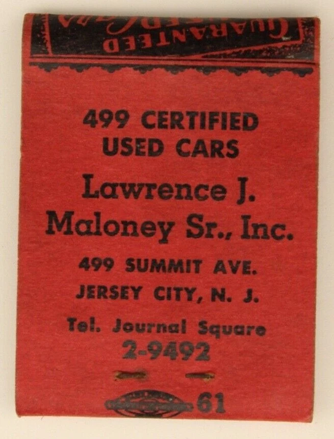  1950’s lawrence maloney sr carros usados summit ave jersey city nj matchbook 