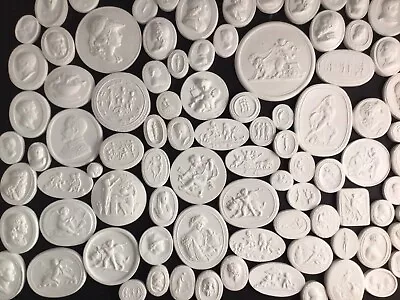 INTAGLIO DESIGNS WOODSTOCK GEORGIA LOT of 20 White Plaster Intaglios Cameos Grand-Tour Style Made USA FREE SHIPPING