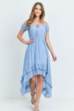 Soft Blue Cold Shoulder Maxi Dress Size Medium High Low Ruffled