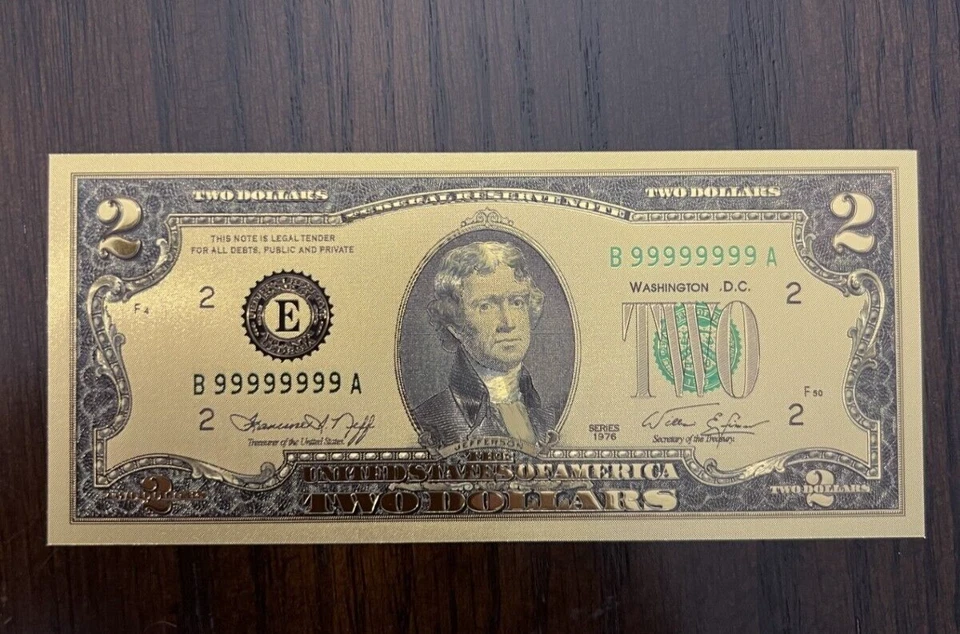 Dólar estadounidense | Chapado en oro 24k | Paquete de billetes de aluminio | Conmemorativo | 7 billetes Foto 4 de 4