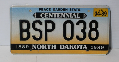 1989 North Dakota License Plate  Centennial  BSP 038 - Peace Garden State - Afbeelding 1 van 2