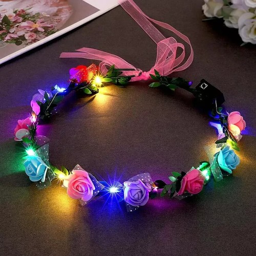 Light Up Flower Crown Headband LED Flashing Hair Garland Headwear, - Picture 5 of 5