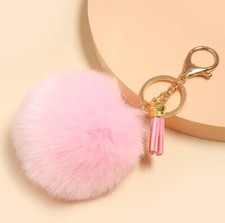 KEYRING Plush Fur Pom Pom Keychain Soft Faux Fur Bag Charm Light Pink