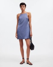 Madewell High Neck Mini Dress in Sunfaded Indigo, Size 4