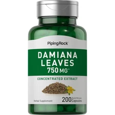 Damiana Leaf Extract Capsules | 750 mg | 200 Count | Non-GMO | by Piping Rock