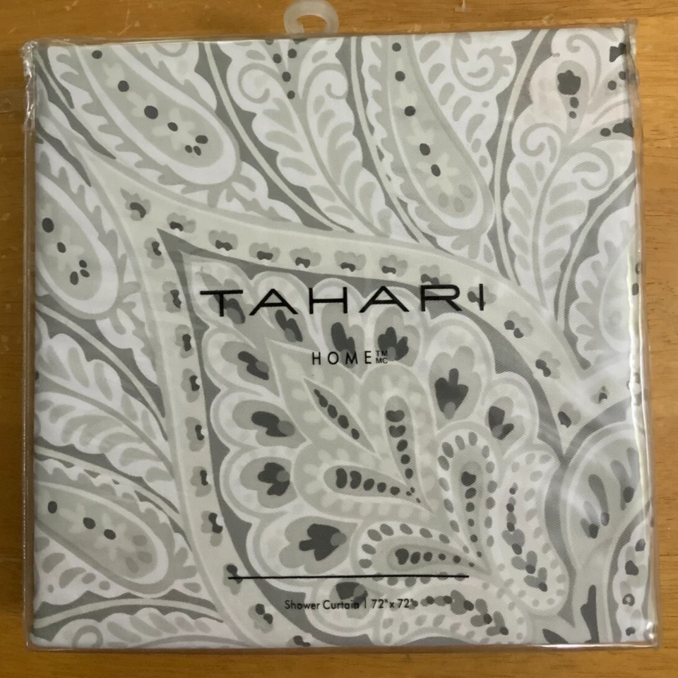 Новая тканевая занавеска для душа TAHARI HOME «Eve» 72 x 72 с белым серым принтом пейсли - Изображение 2 из 2