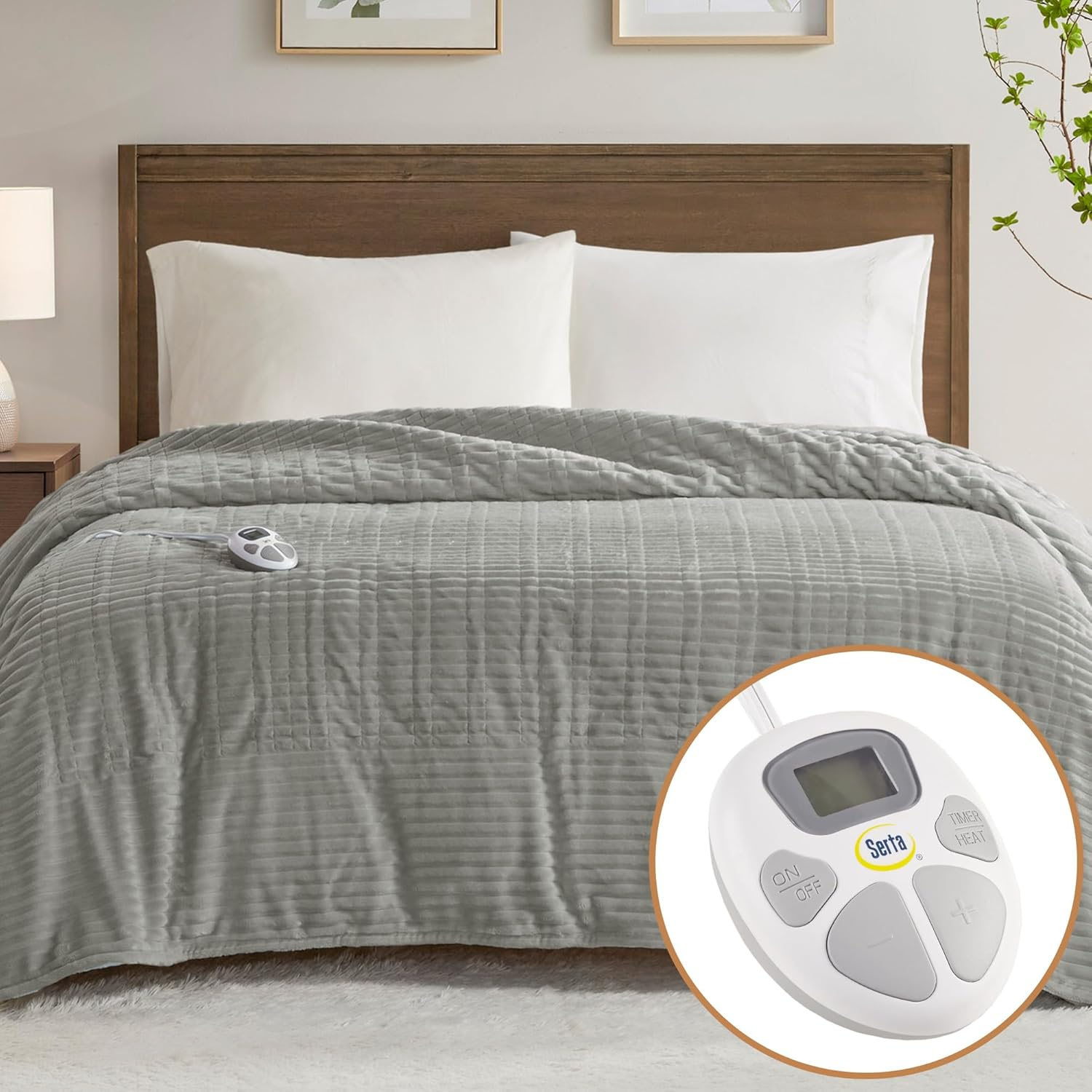 Soft Ribbed Plush Heated Electric Blanket Full Size